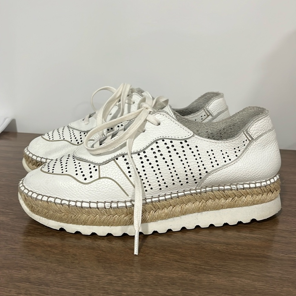 ANTHROPOLOGIE white leather platform shoes, size 8, good condition.